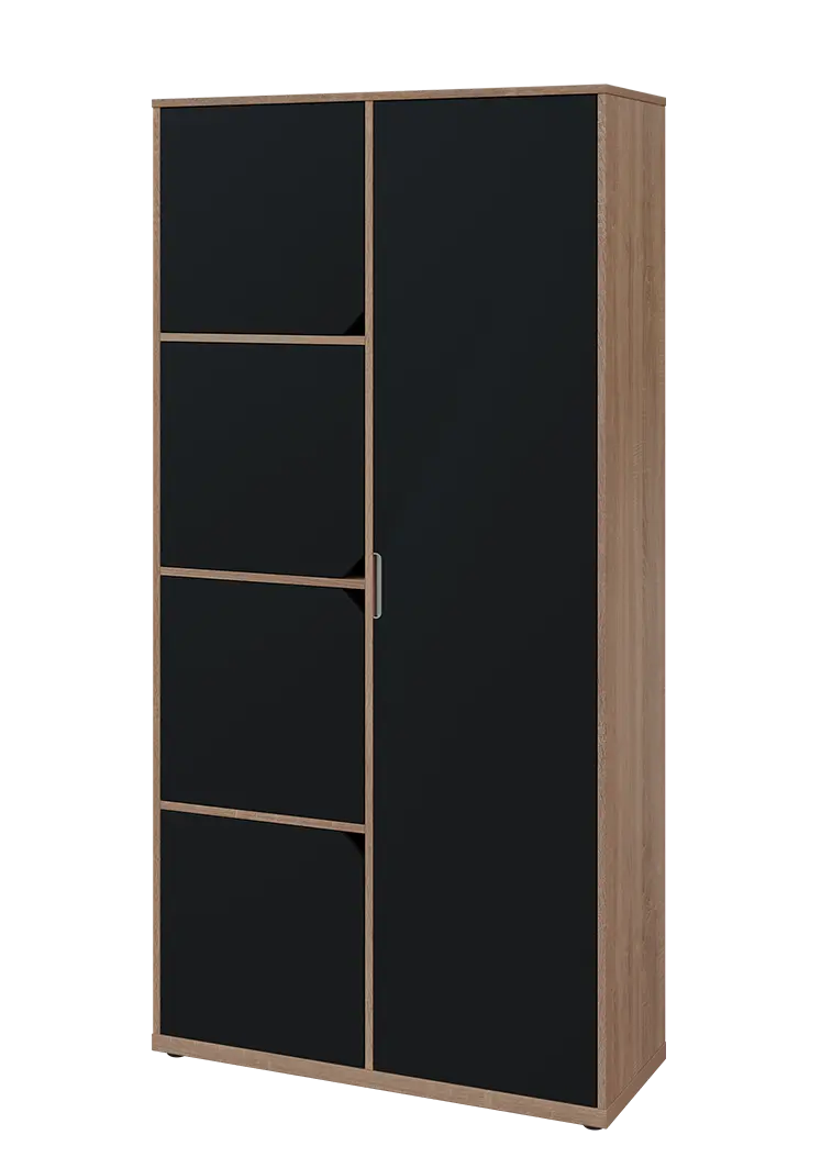 KSR6-82 P skříň šatní, 1x výsuvné ramínko, 4x dvířka, 2053x1022x400 mm, provedení pravé, dub bardolino/černá